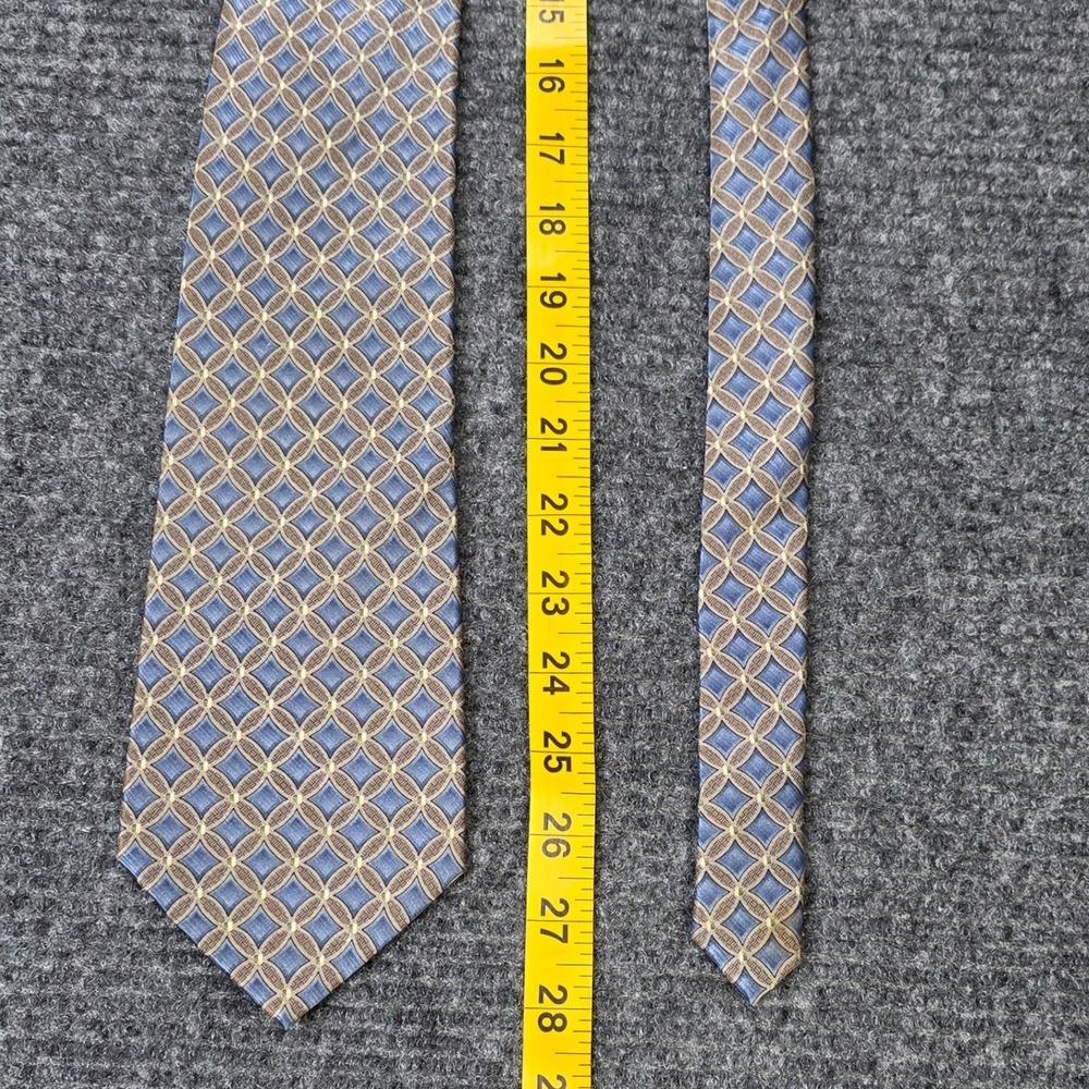 Geoffrey Beene Geometric Circle Pattern Classic Tie Men's‎ Blue Tan Silk Necktie - Picture 4 of 7